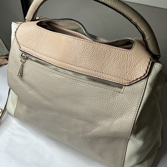 Plinio Visona Beige Peach Stone Pebbled Leather Three Way Bag - Made in Italy - Picture 8 of 16